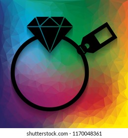 Diamond sign with tag. Vector. Flat style black icon on white.