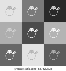Diamond sign with tag. Vector. Grayscale version of Popart-style icon.