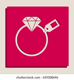 Diamond sign with tag. Vector. Grayscale version of Popart-style icon.