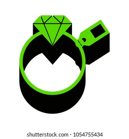 Diamond sign with tag. Vector. Green 3d icon with black side on white background. Isolated.