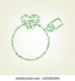 Diamond sign with tag. Vector. Green hexagon rastered icon and noised opacity and size at light green background with central light.