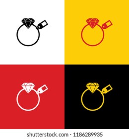 Diamond sign with tag. Vector. Icons of german flag on corresponding colors as background.
