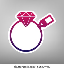 Diamond sign with tag. Vector. Purple gradient icon on white paper at gray background.