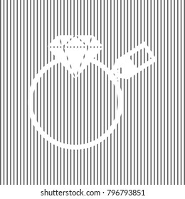 Diamond sign with tag. Vector. White icon on grayish striped background. Optical illusion.