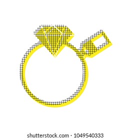 Diamond sign with tag. Vector. Yellow icon with square pattern duplicate at white background. Isolated.