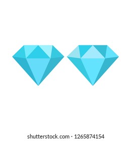 Diamond simple blue cartoon icon set. Colorful diamonds vector icons.