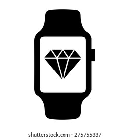 Diamond simple icon on smart watch. vector illustration