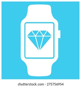 Diamond simple icon on smart watch. vector illustration