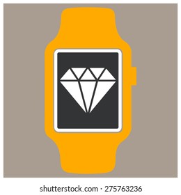 Diamond simple icon on smart watch. vector illustration