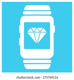 Diamond simple icon on smart watch. vector illustration