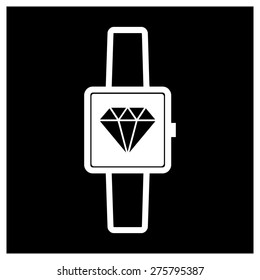 Diamond simple icon on smart watch. vector illustration