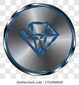 Diamond simple icon vector on metal round button. Transparent grid