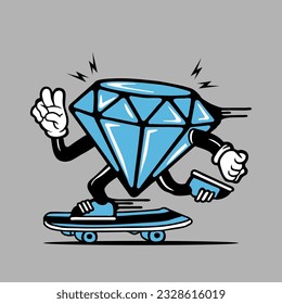 Diseño del carácter del vector de mascota del patinador de diamantes