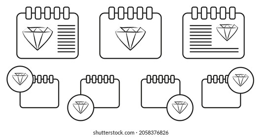 Vektorsymbol im Diamantskizzenstil in Kalender-Set-Illustrationen für i und ux, Website oder mobile Anwendungen