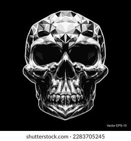 Diamond skull on black background. Vector illustration