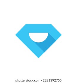 Diamond smile logo icon design vector, flat long shadow style illustration