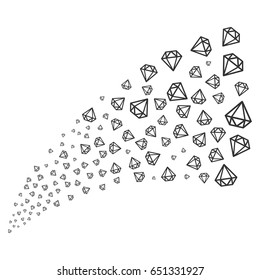 Diamond source stream. Vector illustration style is flat gray iconic symbols on a white background. Object stream fountain made from randomized pictograms.