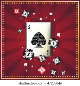 Diamond spade ace on red felt