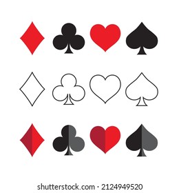 Diamond, spade, heart, clover symbol isolated on white background. Poker suits card. Set of playing card. Vector stock