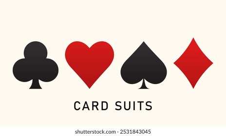 Diamond, spade, heart, club. Vector symbols of playing cards. Playing card suit symbol vector icons.