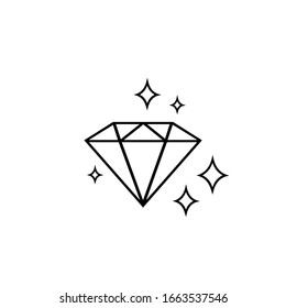 Diamond with sparkles line icon. Gemstone symbol. Vector