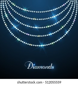 Diamond sparkling beads jewellery background. Vector eps10 illustration. Luxury design template.