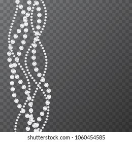 Diamond Sparkling Beads. Shining Precious Gems Chain. Round Shape. Modern Jewelery Background