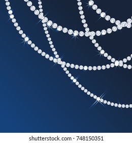 Diamond Sparkling Beads. Shining Precious Gems Chain. Round Shape. Modern Jewelery Background 