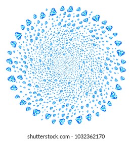 Diamond spiral circle. Element cyclone done from randomized diamond items. Vector illustration style is flat iconic symbols.