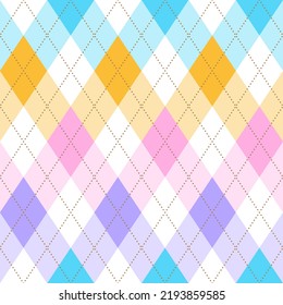 Diamond Square Argyle Diagonal Dash Line Color Blue Pink Orange Purple Abstract Shape Element Gingham Checkered Pattern Illustration Wrapping Paper, Picnic Mat, Tablecloth, Fabric Background