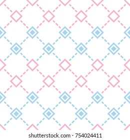 diamond with square and circles seamless pattern on white background, geometric vector art design.