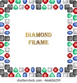 Diamond square frame. Vector jewelry background and place for your text. Abstract border