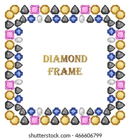Diamond square frame. Vector jewelry background and place for your text. Abstract border