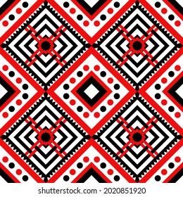 Diamond square shape seamless ethnic pattern. Red ,black and white colors. Design for fabric pattern ,gift paper and tablecloth.