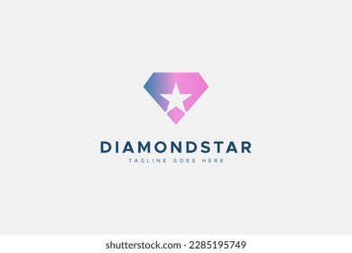 Diamond with Star Logo. Blue Geometric Shape Diamond with Star Negative Space isolated on White Background. Flat Vector Logo Design Template Element for Branding Logos.