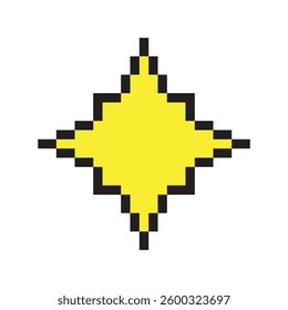 Diamond star pixel. Vector bright spark. Yellow shining form. Simple radial shape.