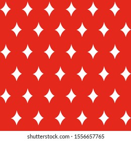 Diamond stars seamless christmas pattern - white figures on the red background. Vector illustration made in the traditional style of hand drawing. Used as a print for fabric, wrapping paper, wallpaper
