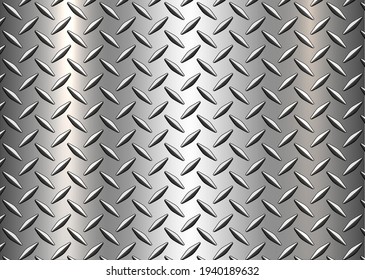 Diamond steel metal sheet texture background, shiny silver diamond plate pattern, vector illustration.