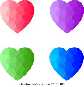 Diamond stone, ice, water, cold, paper vector hearts. Jewelry logo, icons, symbols