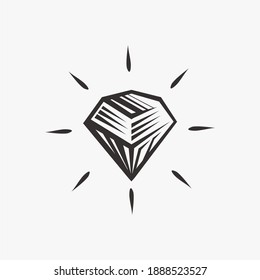 diamond stone logo vector, hand drawn sketch illustration of diamond in vintage engraved style. Isolated on white background.