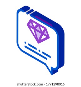 Diamond Stone In Quote Frame Icon Vector. Isometric Expensive Jewelry Diamond And Text, Crystal Description sign. color isolated symbol illustration