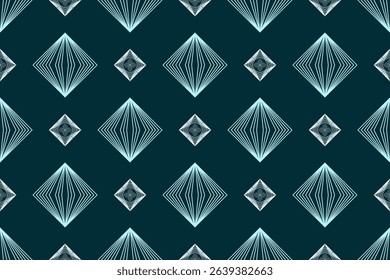 Diamond stripe seamless pattern with dark blue background, featuring modern geometric lines for fabric, abstract pattern, symmetry, wallpaper, digital, packaging design, backdrop, textile, tiles