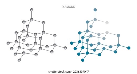 Diamond structure. Allotrope of carbon. Vector illustration