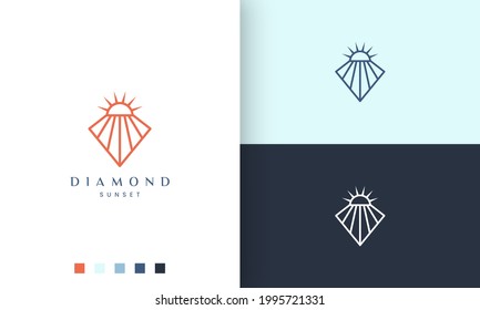 Diamant-Sonnenuntergang-Logo in einfacher Mono-Linie und modernem Stil