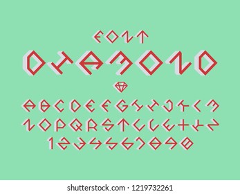 Diamond sweet font. Vector alphabet letters and numbers. Typeface design. 