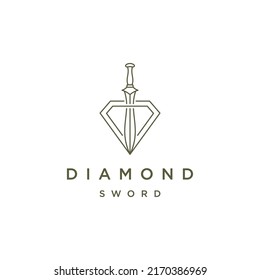 Diamond sword line logo icon design template flat vector