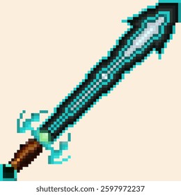 Diamond Sword with Pixel Art style, retro game style sword image