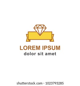 Diamond symbol badge logo vector isolated with badge and ribbon combine, suitable for your jewelry or fashion content