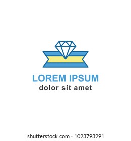 Diamond symbol badge logo vector isolated with badge and ribbon combine, suitable for your jewelry or fashion content