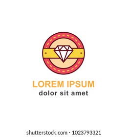 Diamond symbol badge logo vector isolated with badge and ribbon combine, suitable for your jewelry or fashion content